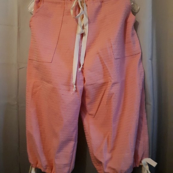 NEW RIP Stop Denim Capris sz 12 Pink patterned Casual pants Drawstring waist - Picture 4 of 14